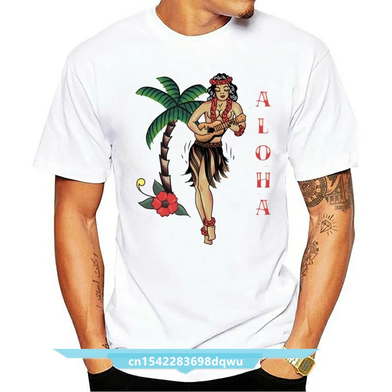 

Men t-shirt Jerry Style Traditional Aloha Hula Pinup Girl In Hawaii Tshirt Women T Shirt