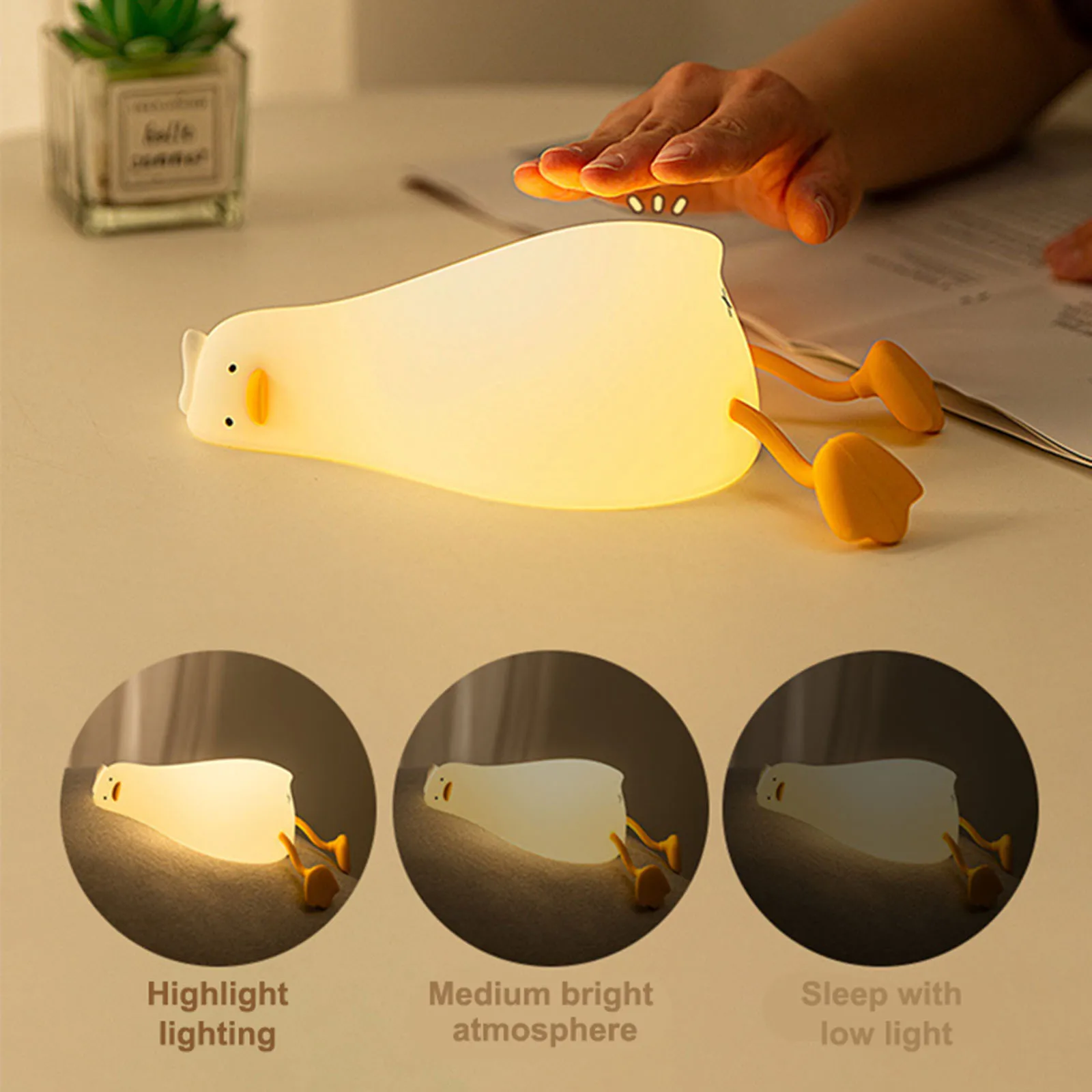 

Lying Duck Bedroom Atmosphere Lights Waterproof Silicone Animals Lamps Phone Holder 5V 1200mAh Desktop Ornaments for Home Office