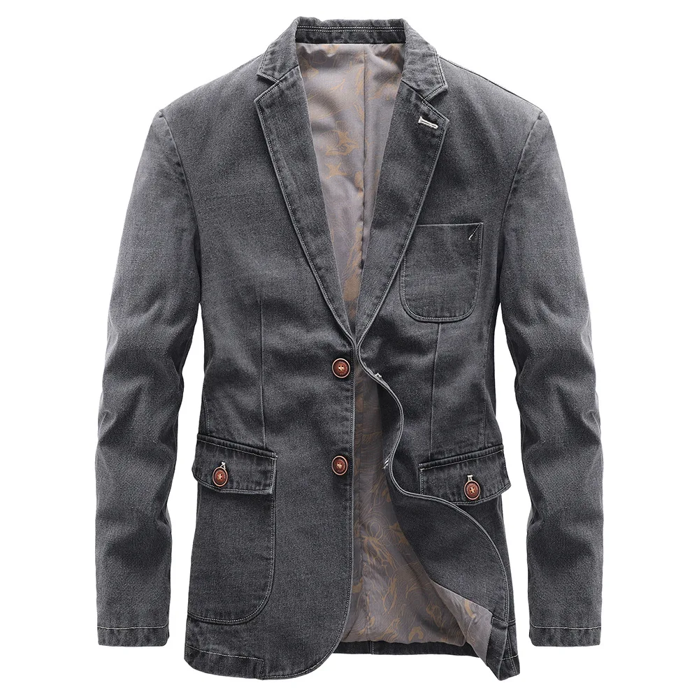 

Куртка мужская приталенная из денима, повседневный Блейзер, Джинсовая Верхняя одежда, брендовая одежда для отдыха, большие размеры 4XL, весна