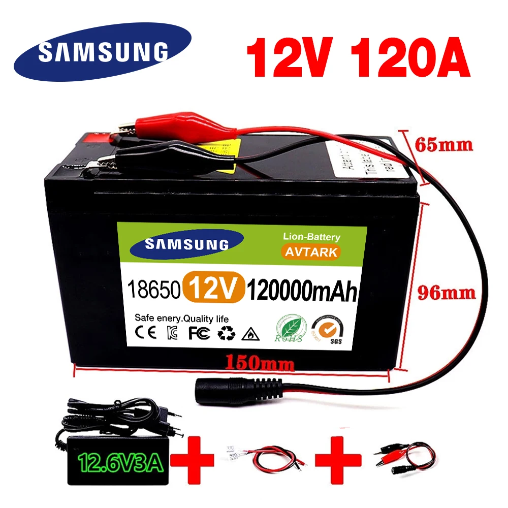 

12V 120Ah 120000mAh 18650 lithium battery 30A sprayer built-in high current BMS electric vehicle battery +12.6V charger
