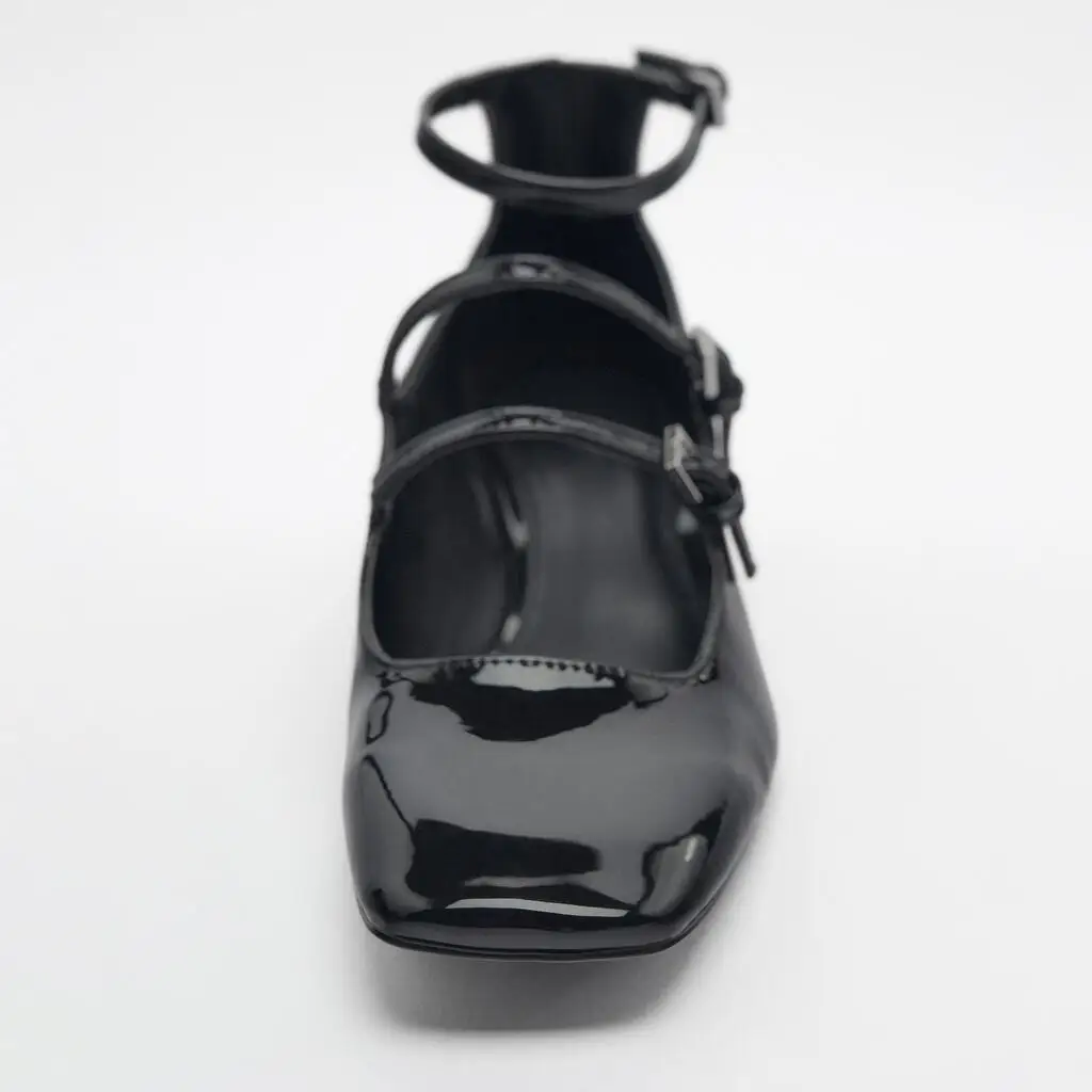 2023 Spring Women Mary Jane Shoes Chic Patent Leather Chunky Heels Shoes Woman Luxury Designer Double Buckles Pumps