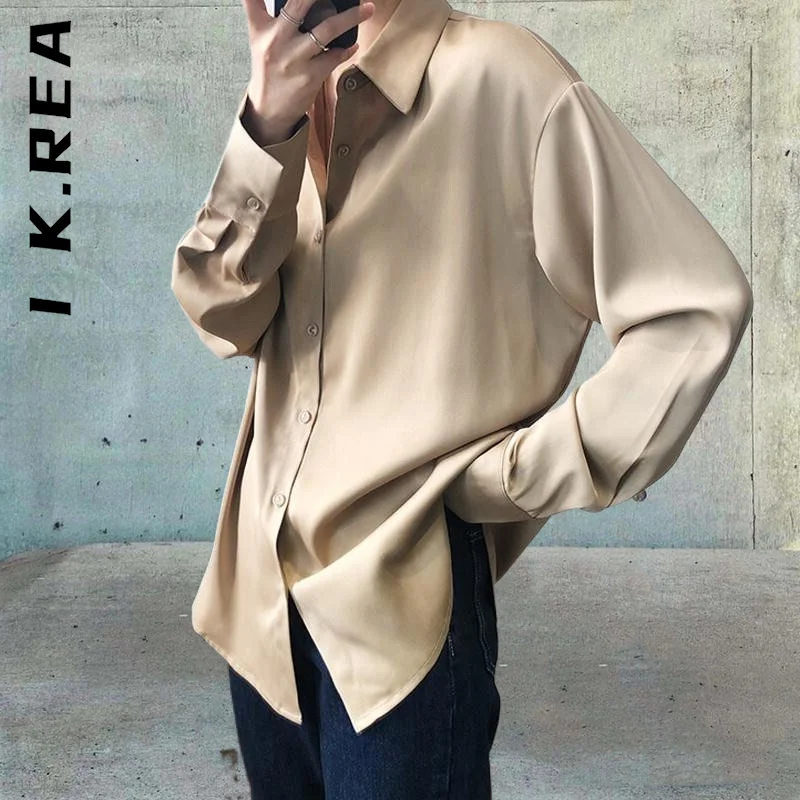 

I K.Rea Shirt New Women Loose Sexy Tops Slim Office Solid Turn Down Collar Workwear Shirt Vintage Party Women's Top Female