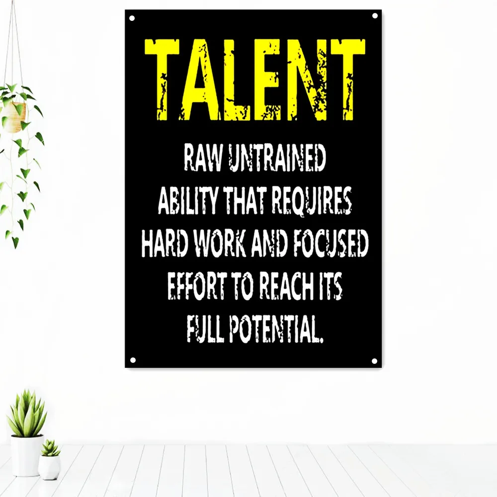 

TALENT Success Inspirational Slogan Tapestry Vintage Artwork Decorative Banners Flag Uplifting Poster Wall Art Home Decoration