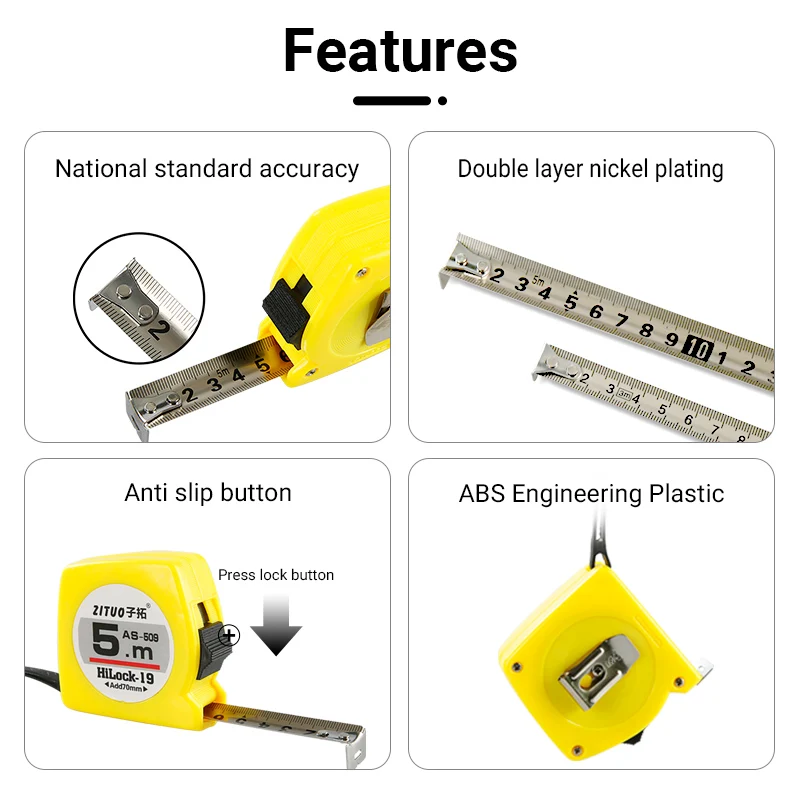 Рулетка Zito 3 м/5 м. Высокоточная износостойкая измерительная лента для