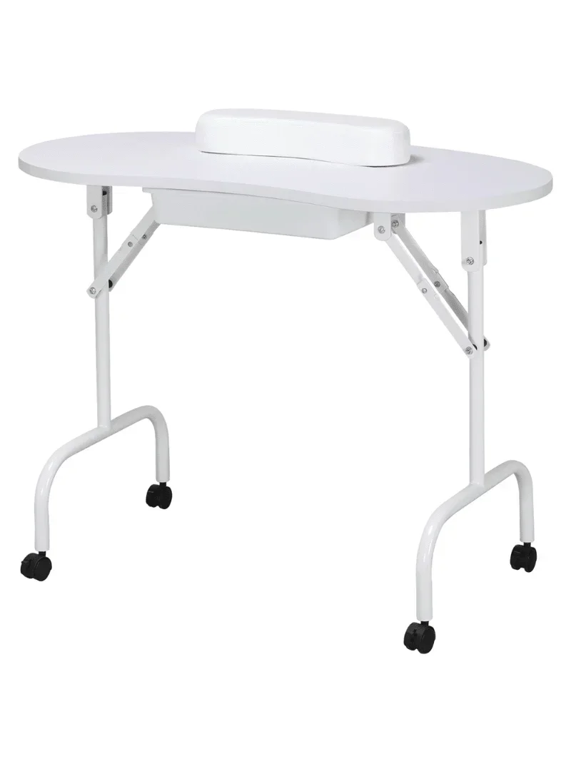 

SmileMart Folding Manicure Table Nail Beautician Desk with Lockable Wheels & Bag