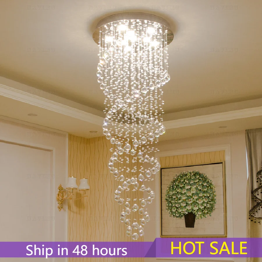 

Modern LED Crystal Chandeliers Light Fixture for Staircase Stair Lights Luxury Hotel Villa Vanity Bedroom Hanging Lamp