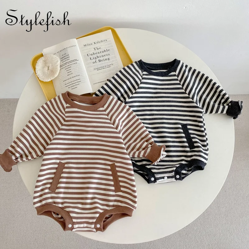Autumn 2022 new baby stripe romper loose long sleeve Baby Bodysuit cotton clothes