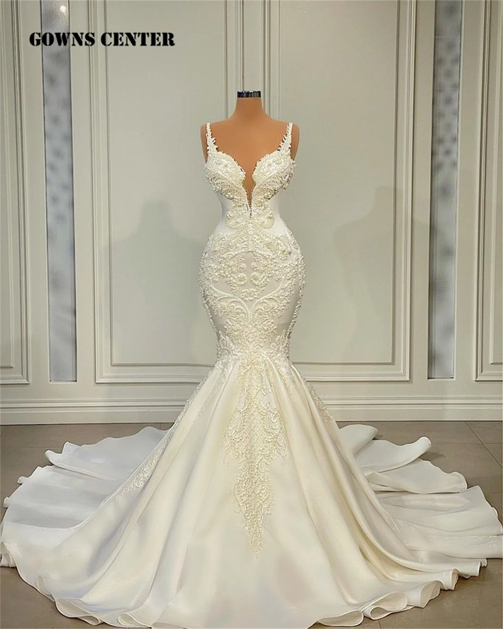 

New Romantic Spaghetti Beading Lace Mermaid Wedding Dress 2023 Gorgeous Appliques Ebgagement Gowns Elegant Bridal Gown vestidos