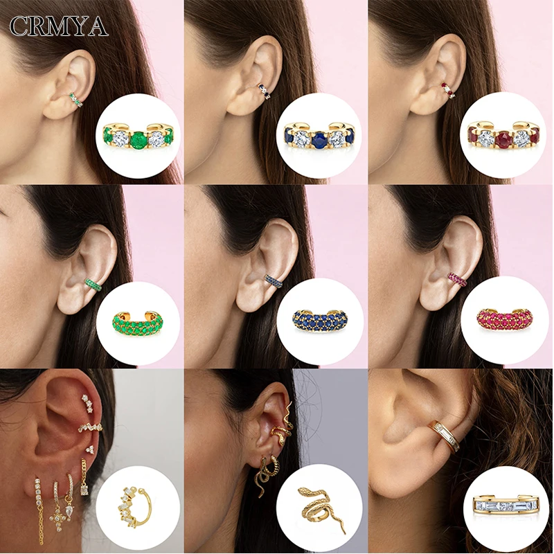 

CRMYA 1Pc Silver Gold Filled Ear Cuffs for Women Cz Zircon Fake Piercing Ear Cuff Clip Earrings 2022 Fashion Jewelry Wholesale