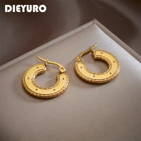 dieyuro 316l stainless steel gold color round hoop earrings for women fashion girls ear buckle geometric jewelry party gifts