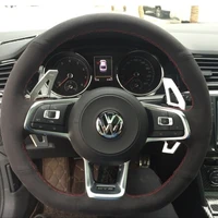 hand stitched black suede car steering wheel cover for volkswagen golf cc sagitar lavida bora lamando passat car accessories