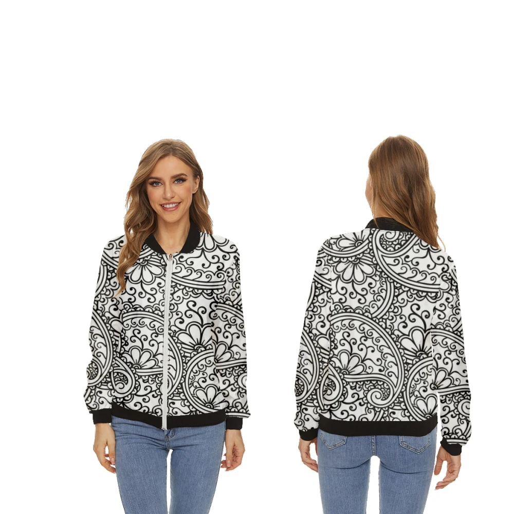 

Women's Jackets Hawaiian Stripes Tops Long-Sleeved Baseball Collar Zipper Coat Slim Lady Girls Jacket Street Style 7