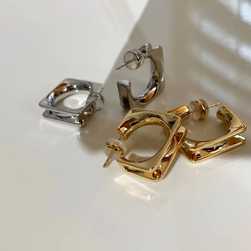 

Modern Jewelry Square Earrings Popular Style Simply Design Metallic Geometric Golden Silvery Color Drop Earrings For Women