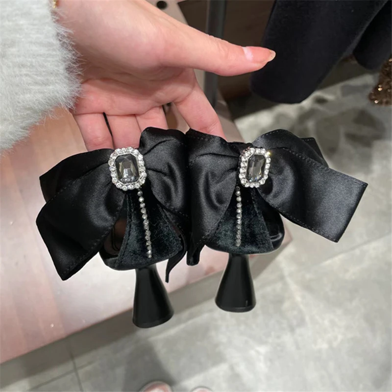 Sexy Pointed Toe Women Pumps Hollow Out Prom Dress Shoes Black Bowknot Design Ladies High Heels Fashion Stiletto Summer Sandals