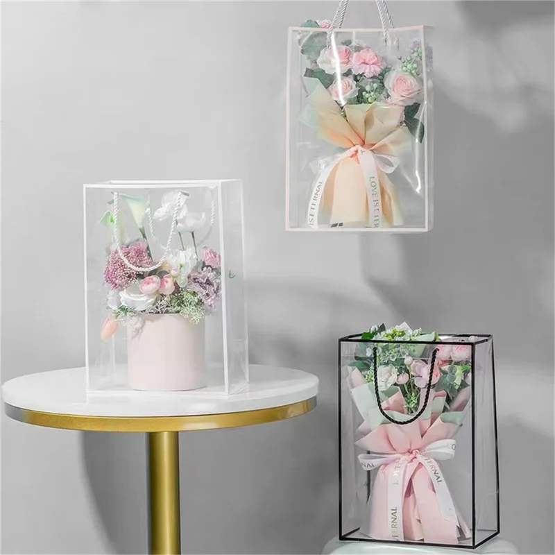

Transparent Tote Bag Handbags Gift Bag Florist Decoration Flower Bouquet Wrapping PVC Florist Packaging Bag Clothing Store Bag