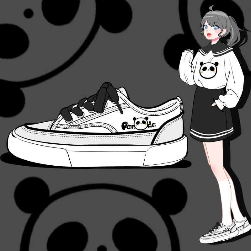 

Кеды женские холщовые, аниме панда, Эми и Майкл, Симпатичные повседневные кроссовки на плоской подошве, Вулканизированная подошва, для студ...