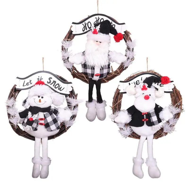 

Santa Claus Snowman Elk Doll Wreath Welcome Door Hangings Rattan Garland Front Door Christmas Doll Outdoor Christmas Decoration