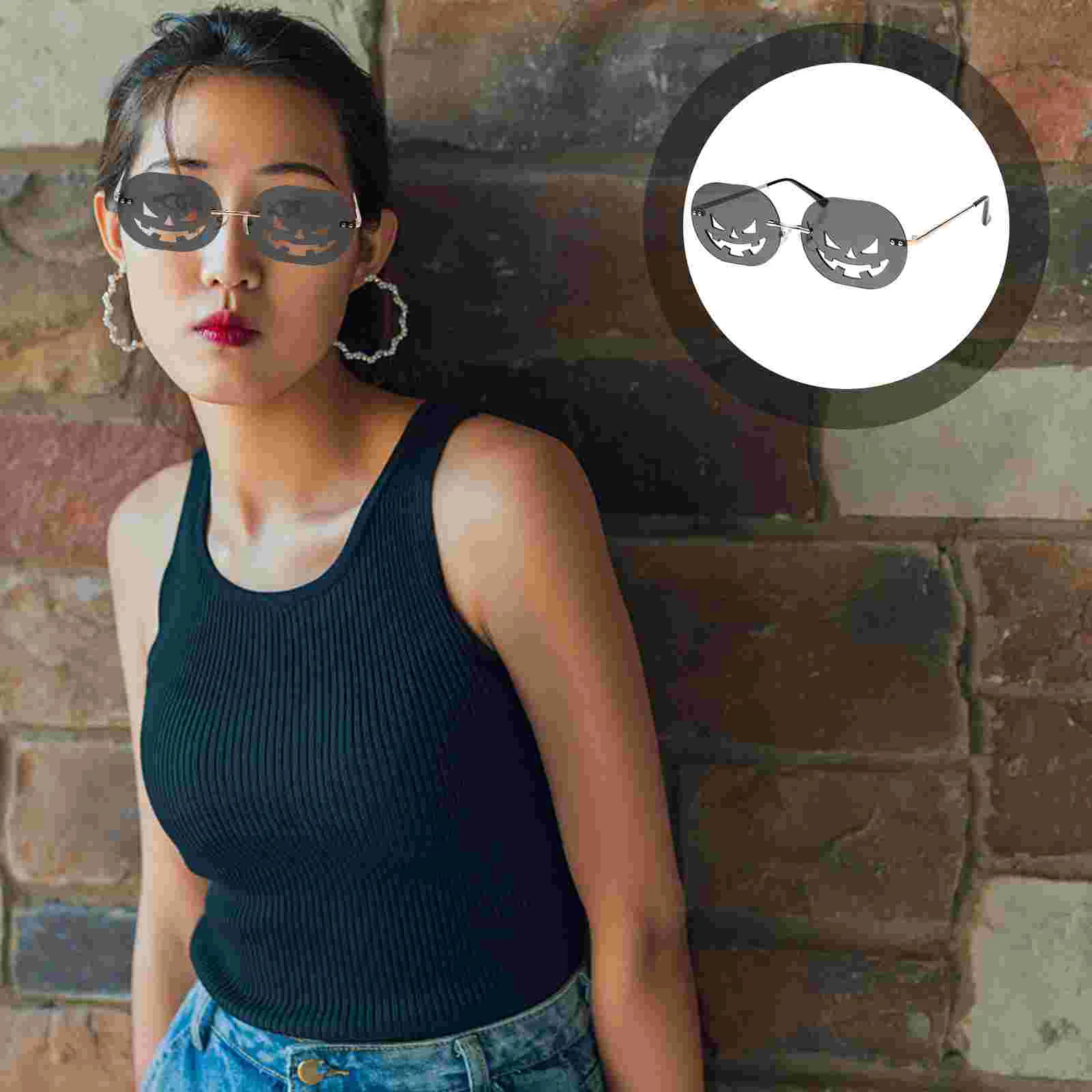 

Sunglassespumpkin Glasses Party Eyewear Rimless Sunglass Frameless Personalized Eyeglasses Funny Photo Prop Irregular Supplies