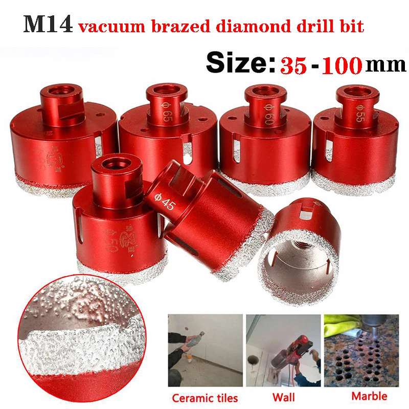 POPOLLE-M14 Vacuum Brazed Diamond Core Drill Bit 35-100 Mm Threaded Porcelain Drill Bit Marble Tile Diamond Reaming Bit 1PC