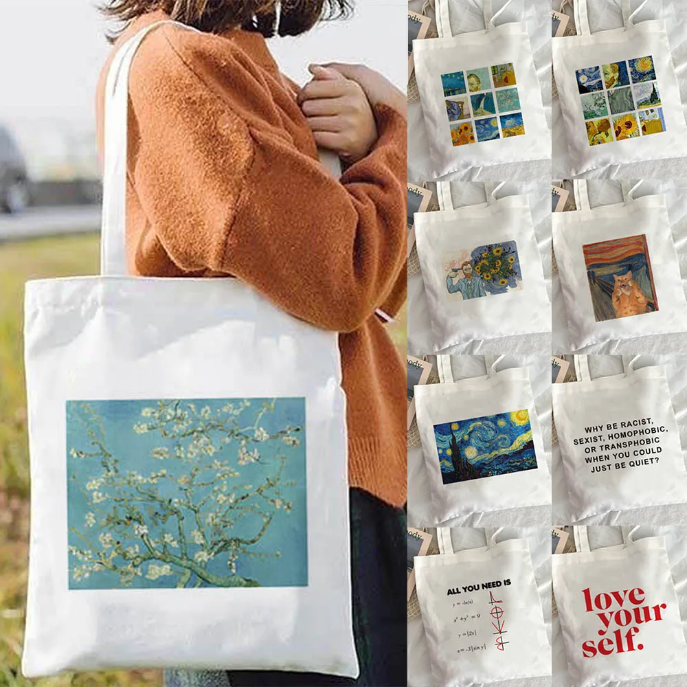 

Сумка-шоппер Van Gogh Женская, холщовая Сумочка на плечо с рисунком масляной живописи, милый тоут в стиле Харадзюку