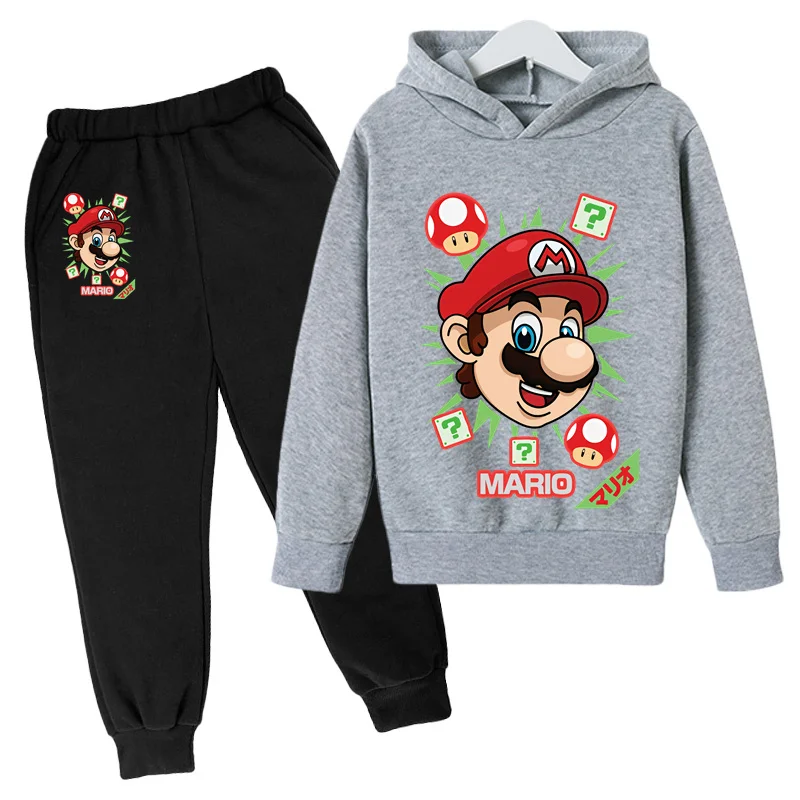 

New Kids Marios-Bros Hoodie Children's Jacket Boys and Girls Clothes Spring Fall Casual Hoodie + Sweatpants Ages 4-14