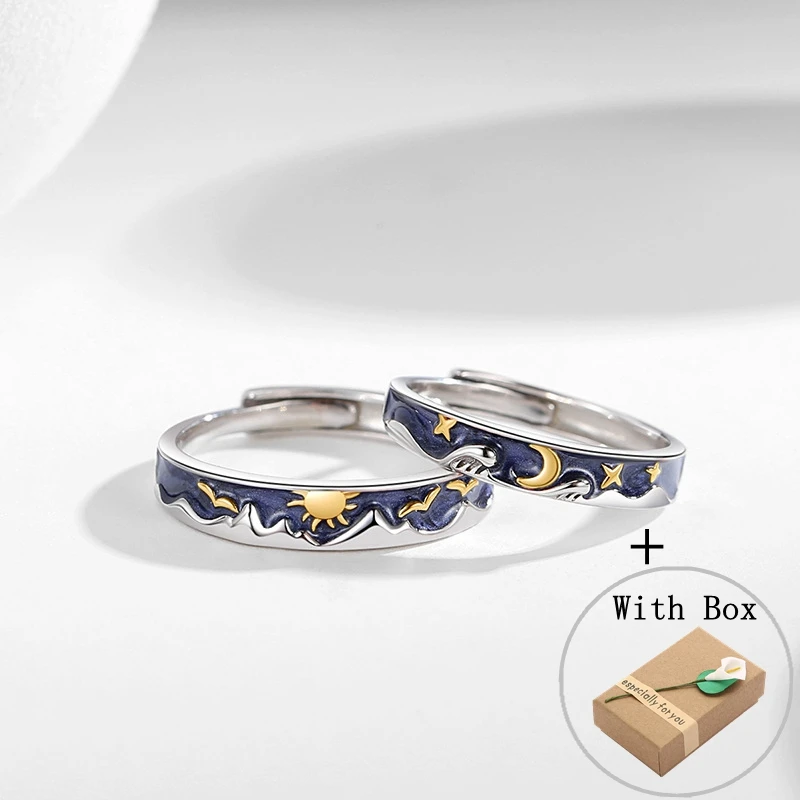 Silvology Real 925 Sterling Silver Sun Moon Star River Couple Rings for Women Men Original Birthday Valentines Day Jewelry Gift