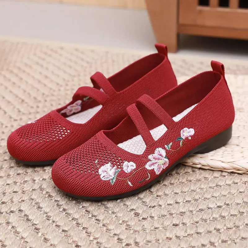 lilac summer flats mom strapped shoes women's spring embroidered flower loafers ladies mary jane flat shoes ethnic ballet flats