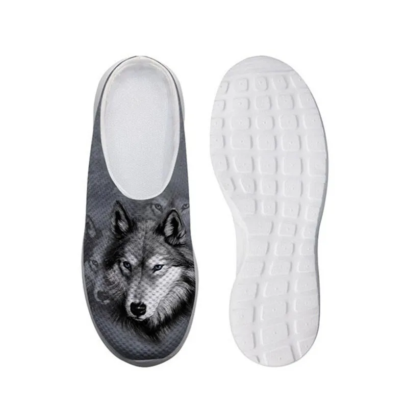 

Cute Wolf Print Woman Flats Slides Casual Shoes For Women Sandals Slip-On Summer Beach Shoes Half Loafers Slippers Mules Femme