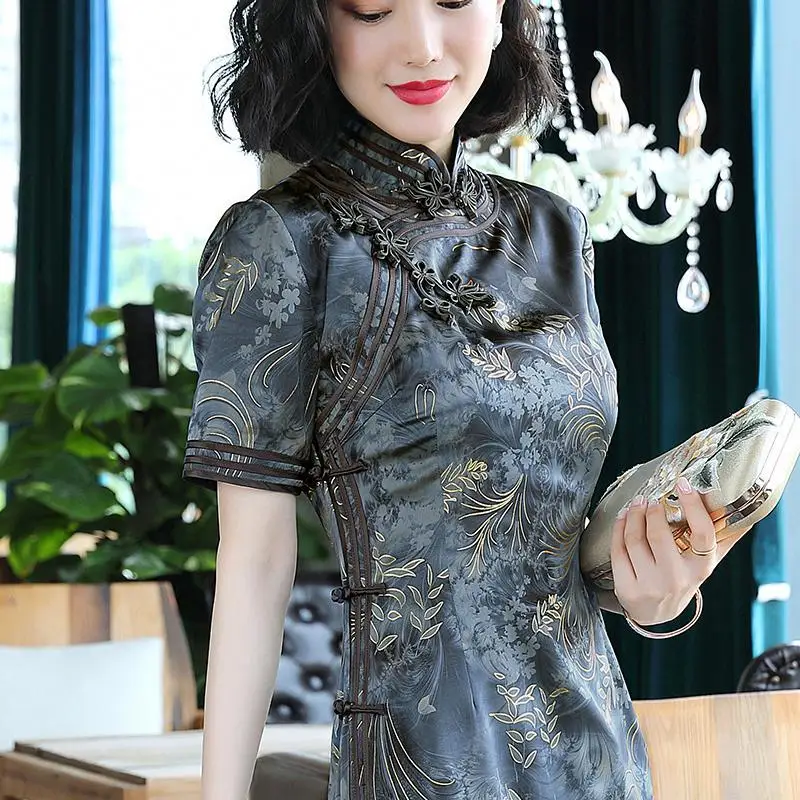 

2023 chinese style traditional qipao casual daily qipao mandarin collar sexy improved satin qipao dress oriental clothes a18