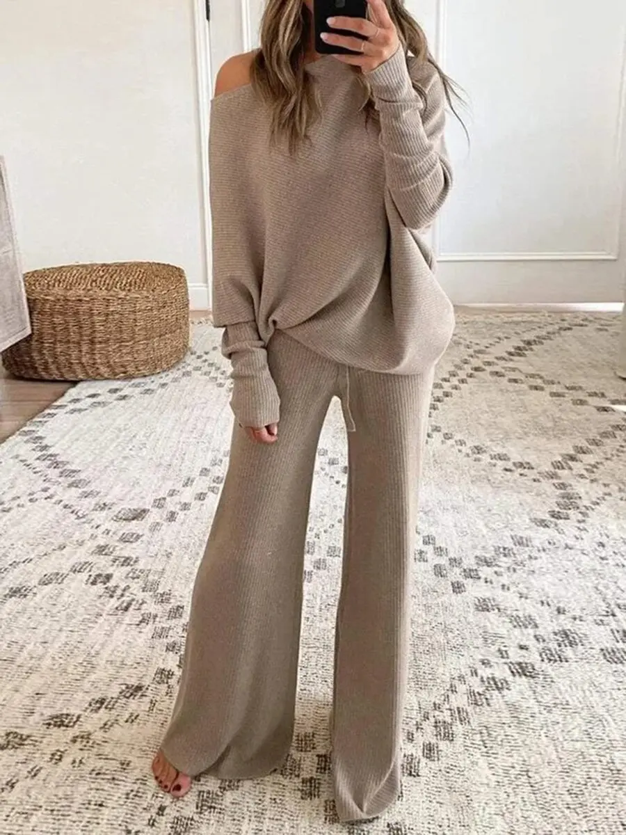 

VANOVICH European and American Solid Color Round Neck Long Sleeve Casual Two-piece Sets 2022 Spring and Autumn New Pant Sets