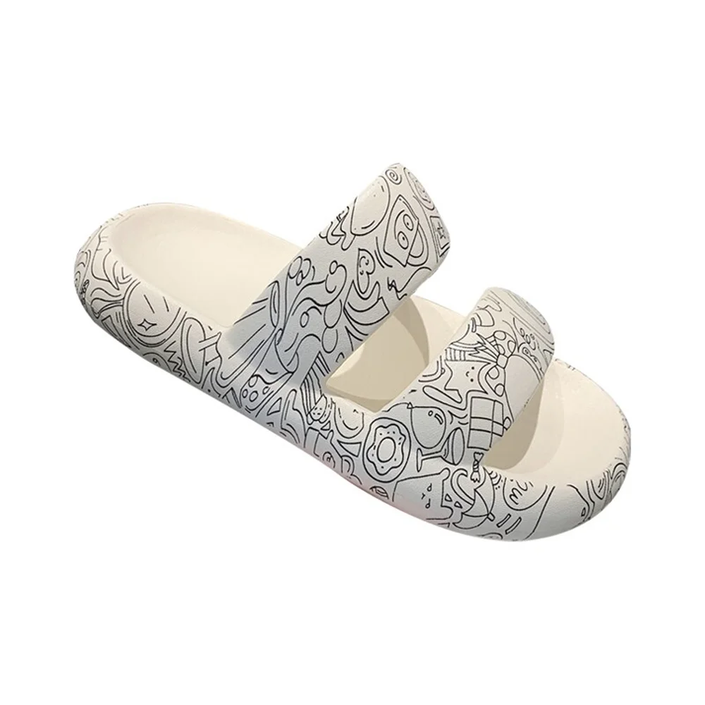 2023New Summer Creative Graffiti Couple Street Style Indoor Adult Sandals Thick Bottom Deodorant Non-slip Beach Outdoor Slippers