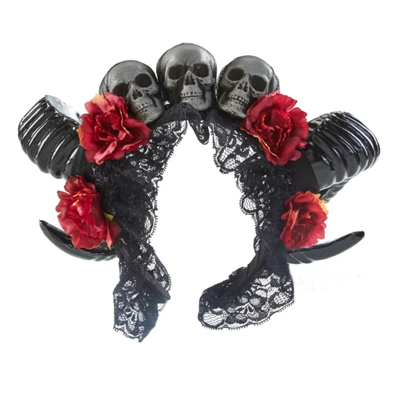 

Halloween Demon Horn Devil Horns Headband Day Of the Dead Headband Antelope Headband Skull Headband Goth Headpiece
