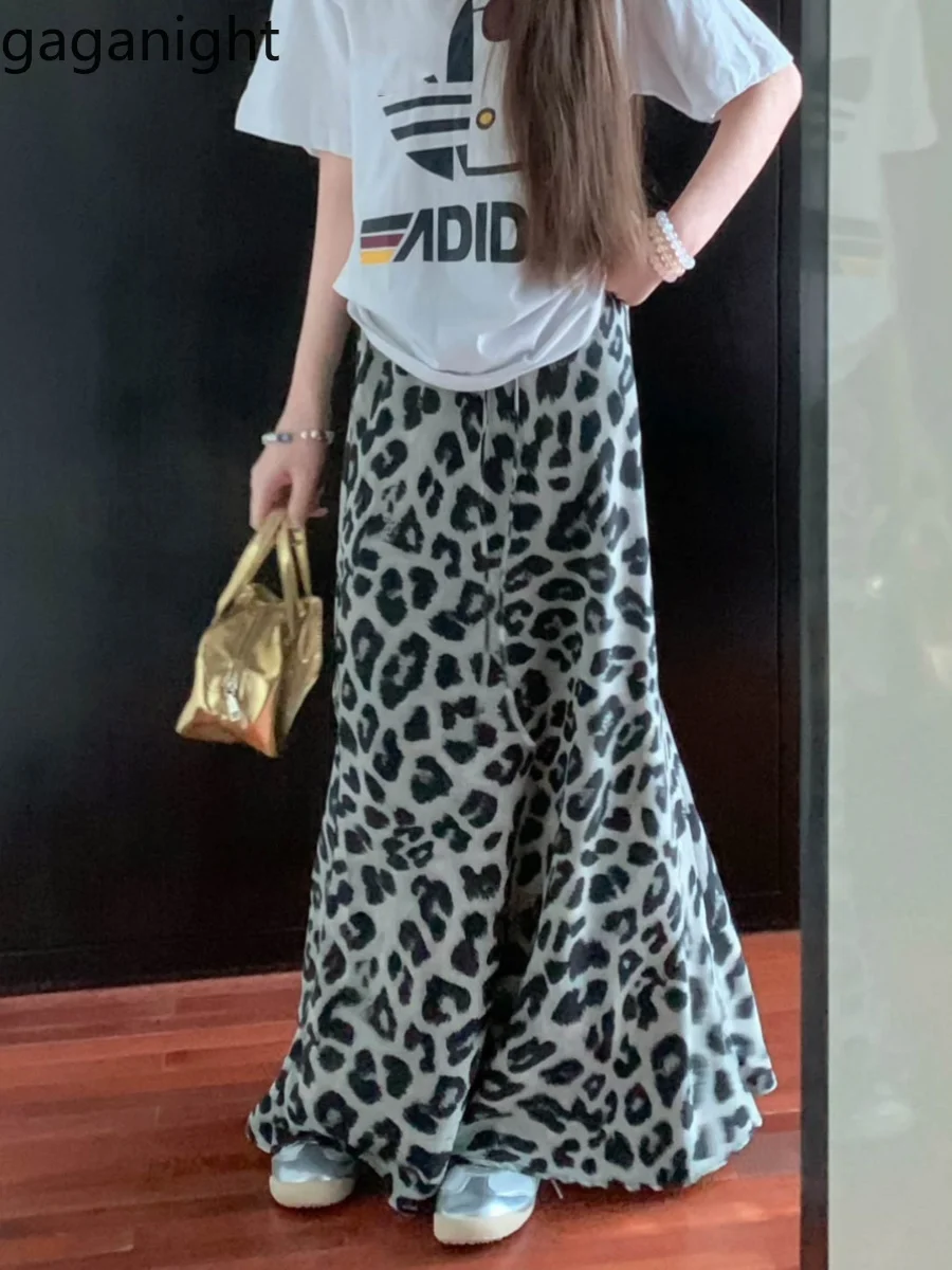 Gaganight Женская Ретро серая леопардовая длинная юбка с принтом рыбий хвост летняя