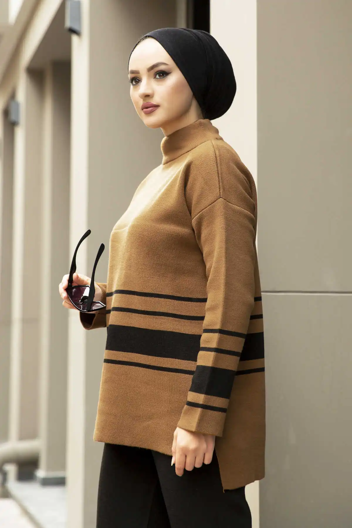 Детали ленты хиджаб Трикотажный костюм кофейный зимний осенний 2021 Стандартный