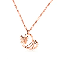 simple short clavicle chain lady plated rose gold necklace heart butterfly titanium steel pendant choker