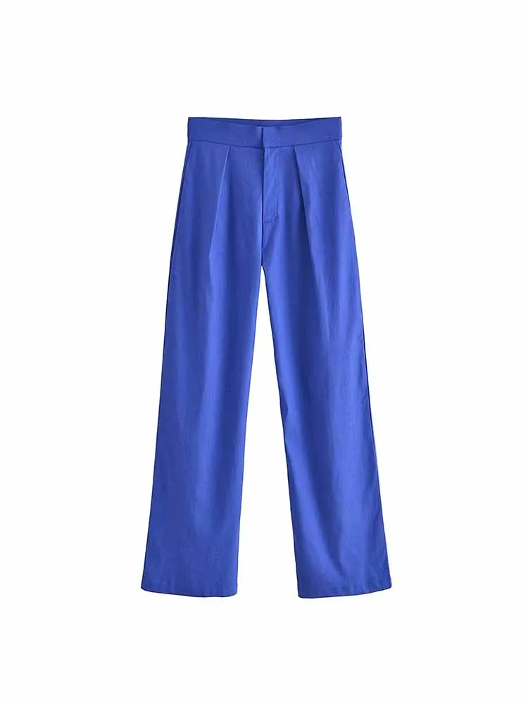 

BSK&ZA&TRF Women New Fashion Straight High Waist Casual Pants Vintage High Waist Side Pockets Female Trousers Mujer 7385/577