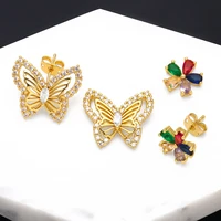 aaa zircon butterfly stud earrings for women girls copper gold plated flower ear studs mini jewelry wholesale bulk ersa103