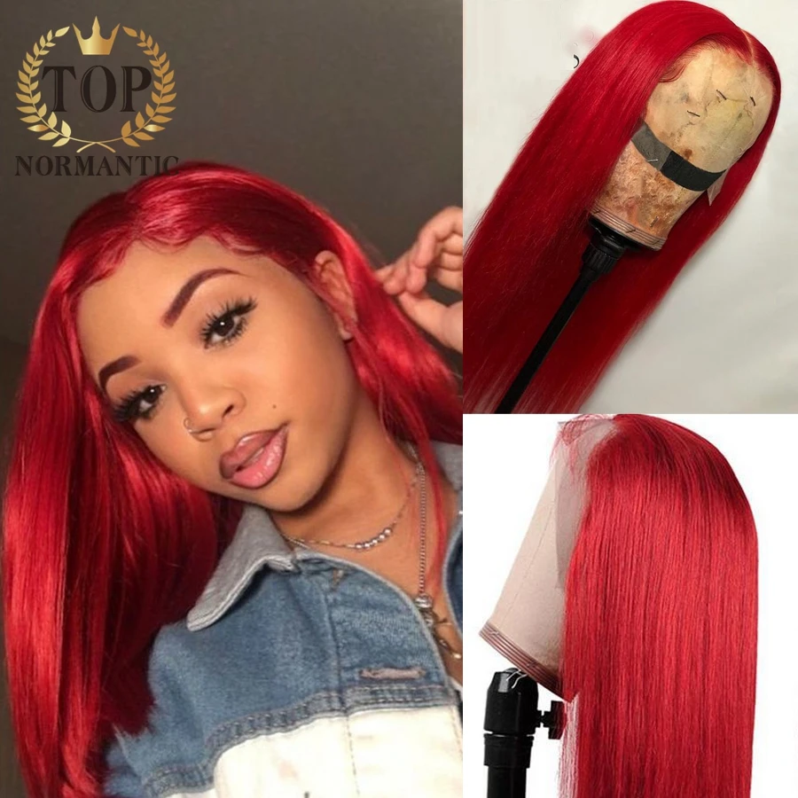Topnormantic Red Color Body Wave парики с детскими волосами 13x 4 кружевной передний парик для