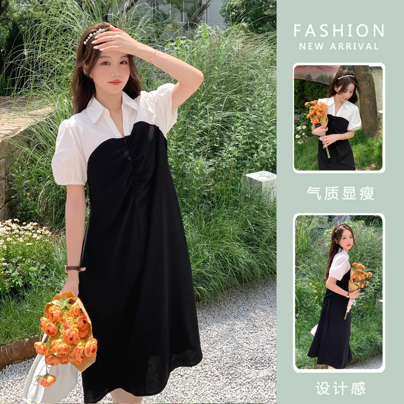 

8854# 2022 Summer Korean Fashion Patchwork Maternity Dress Elegant A Line Ins Clothes for Pregnant Women Pregnancy Postpartum