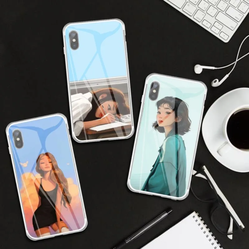 

art cartoon girl Phone Case FOR IPhone 14 13 12 11 Pro Plus X 13 Pro MAX XR XS MINI Transparent Covers