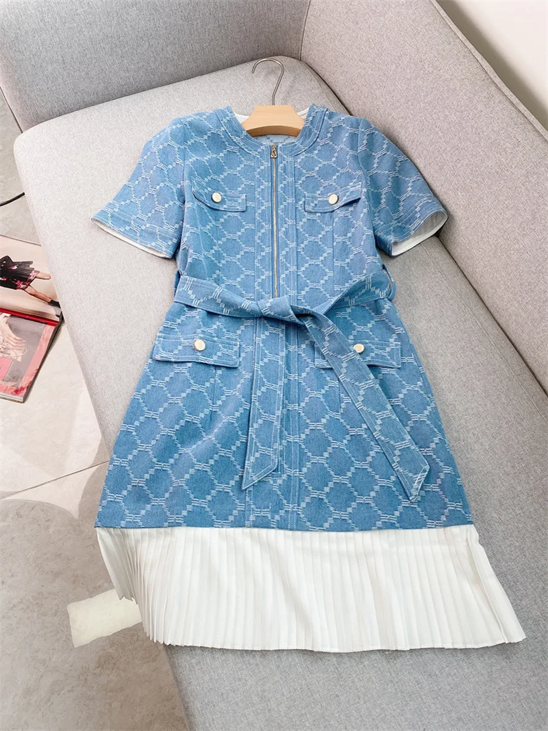 

Fashion Cowboy Dresses 2023 Autumn The New Lace Dress For Women Street Daily Wearing Dress Casual Female High Quality Free Shipp