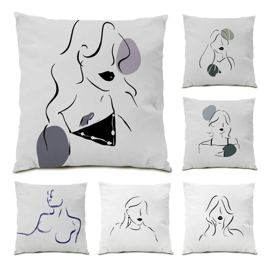 

Sofa Decorative Pillowcase Polyester Linen Ornamental Pillows Living Room Velvet Decoration Home Decor Artistic Abstract E0317