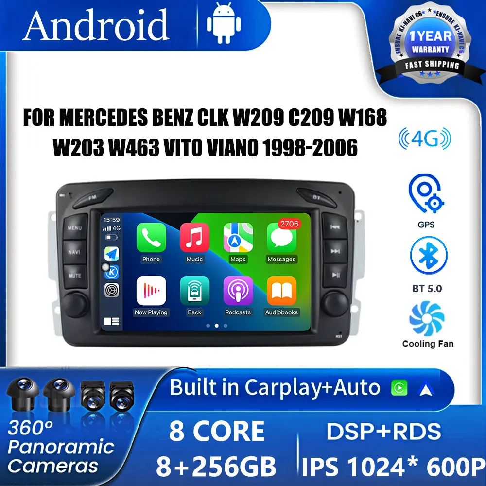 Фото Android для Mercedes Benz CLK W209 C209 W168 W203 W463 Vito Viano1998-2006 Автомобильный радиоприемник Мультимедийный видеоплеер Навигация Стерео №1