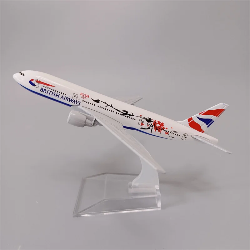 

16cm Air Great British Airways Boeing 777 B777 Airlines Plum Bossom Scale 1/400 Diecast Airplane Model Plane Toys Alloy Metal