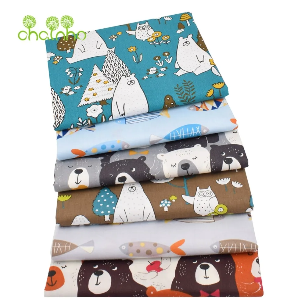 

Chainho,Printed Twill Cotton Fabric,DIY Quilting & Sewing Material,Bears & Fishes Series,Sheet,Pillow,Cushion,Curtain Cloth