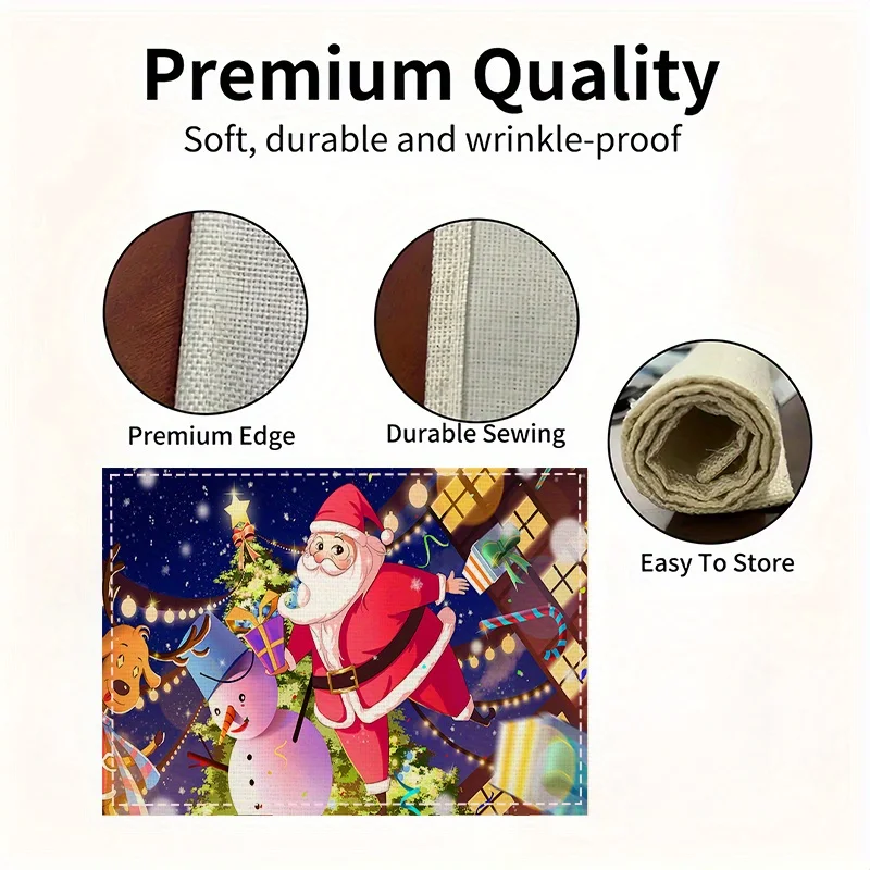 Набор из 4 праздничных рождественских льняных салфеток-Санта снеговик олень с