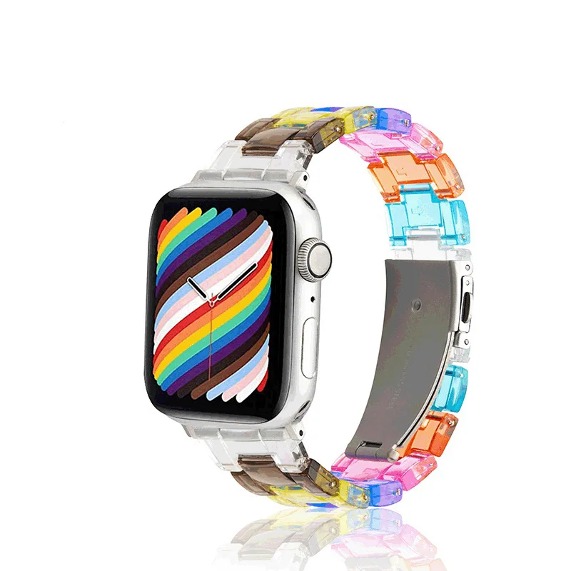 

Ремешок из прозрачной смолы для Apple Watch 5/6/7/8/SE/Ultra, браслет радужной расцветки с тремя бусинами, 49 мм 40/44 мм, Apple Watch Series 7, Correa 45 мм