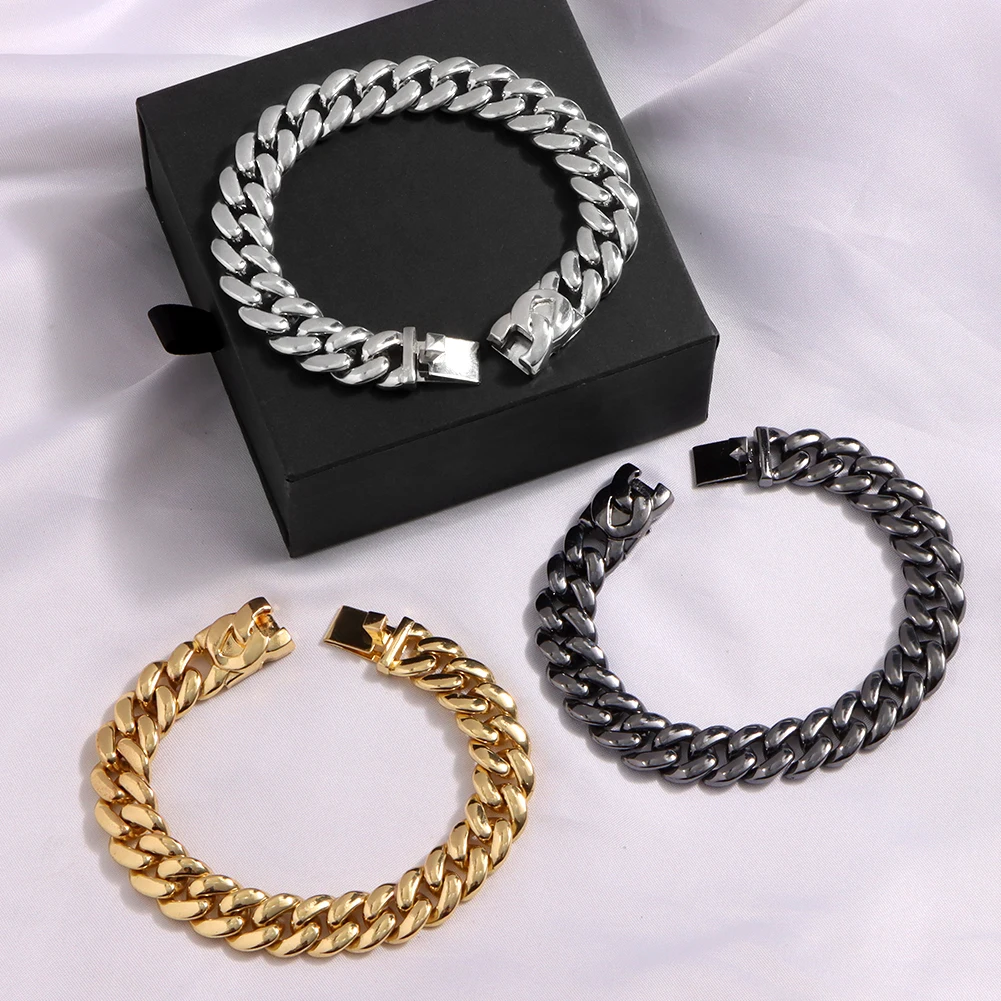 

Hip Hop Minimalism 13MM Cuban Link Chain Bracelet for Men Women Bling Iced Out 2 Row Rhinestone Paved Miami Cuban Chain Jewelry