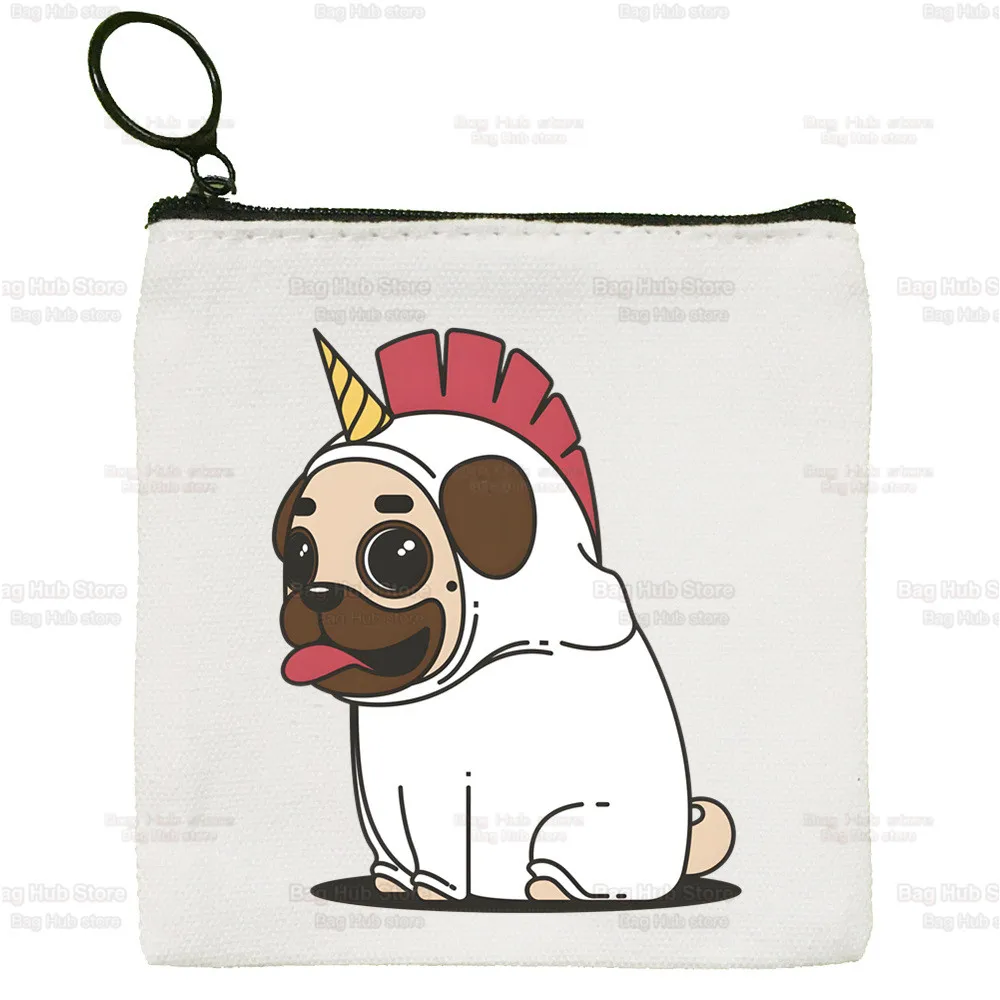 Pug Dog Cartoon Coin Purse Female Dug Life Bad Dog Mini Canvas Art Cute Key Case Coin Purse Student Wallet