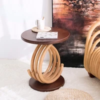 Homestay Wind Bay Window Small Solid Wood Table Tea Table Balcony Rattan Home Decoration Side Corner Table